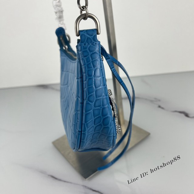 Balenciaga專櫃爆款le cagole迷你鏈條機車包 巴黎世家鱷魚蘭色五金銀帶鑽女包 fyj1184